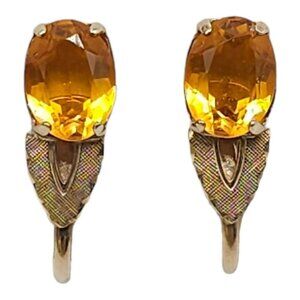 Van Dell 12k Gold Filled Citrine Rhinestone Dangle Earrings Screw Back Vintage